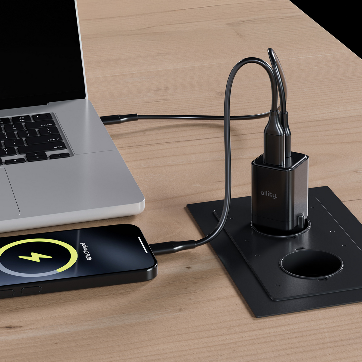 Allity Network Charger. ATC-01-30WAC Mini, 30W, 3A, 1 x USB-A - 1 x USB-C, Black