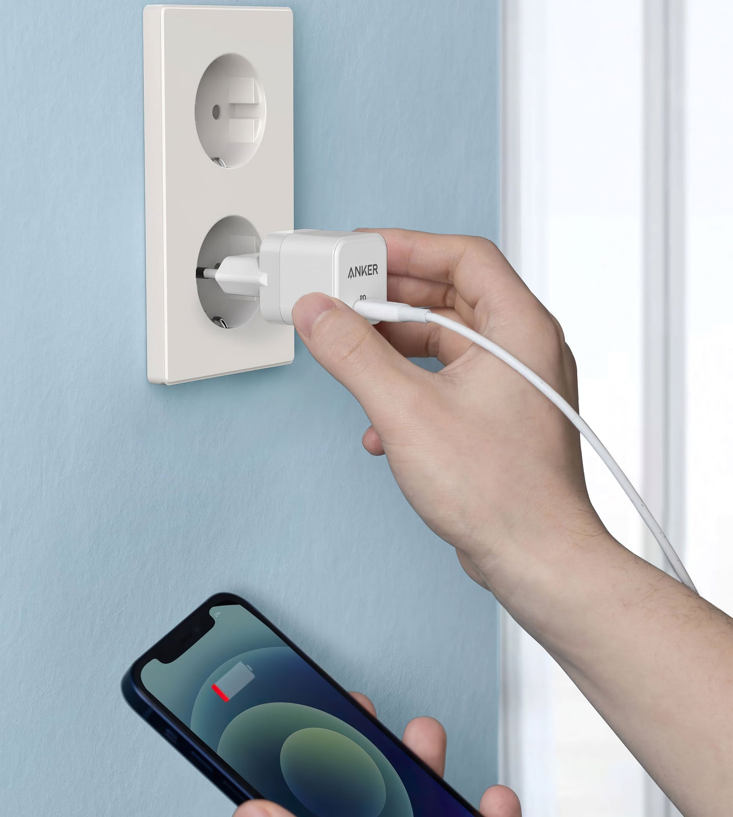 Caricabatterie di rete Anker PowerPort III Cube, 20W, 3A, 1 x USB-C, bianco A2149G21