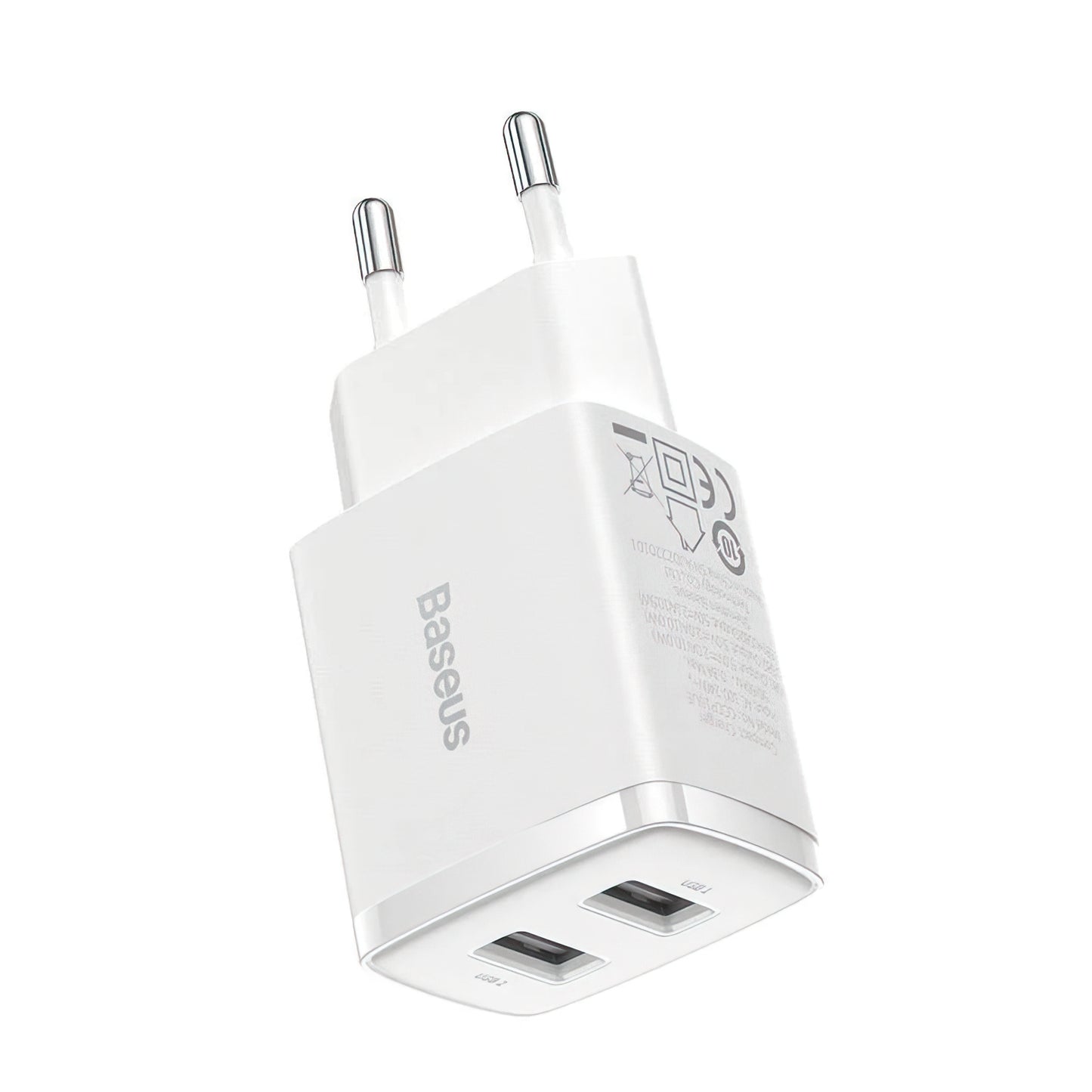 Caricabatterie Rete Baseus Compact, 10.5W, 2.1A, 2 x USB-A, Bianco CCXJ010202