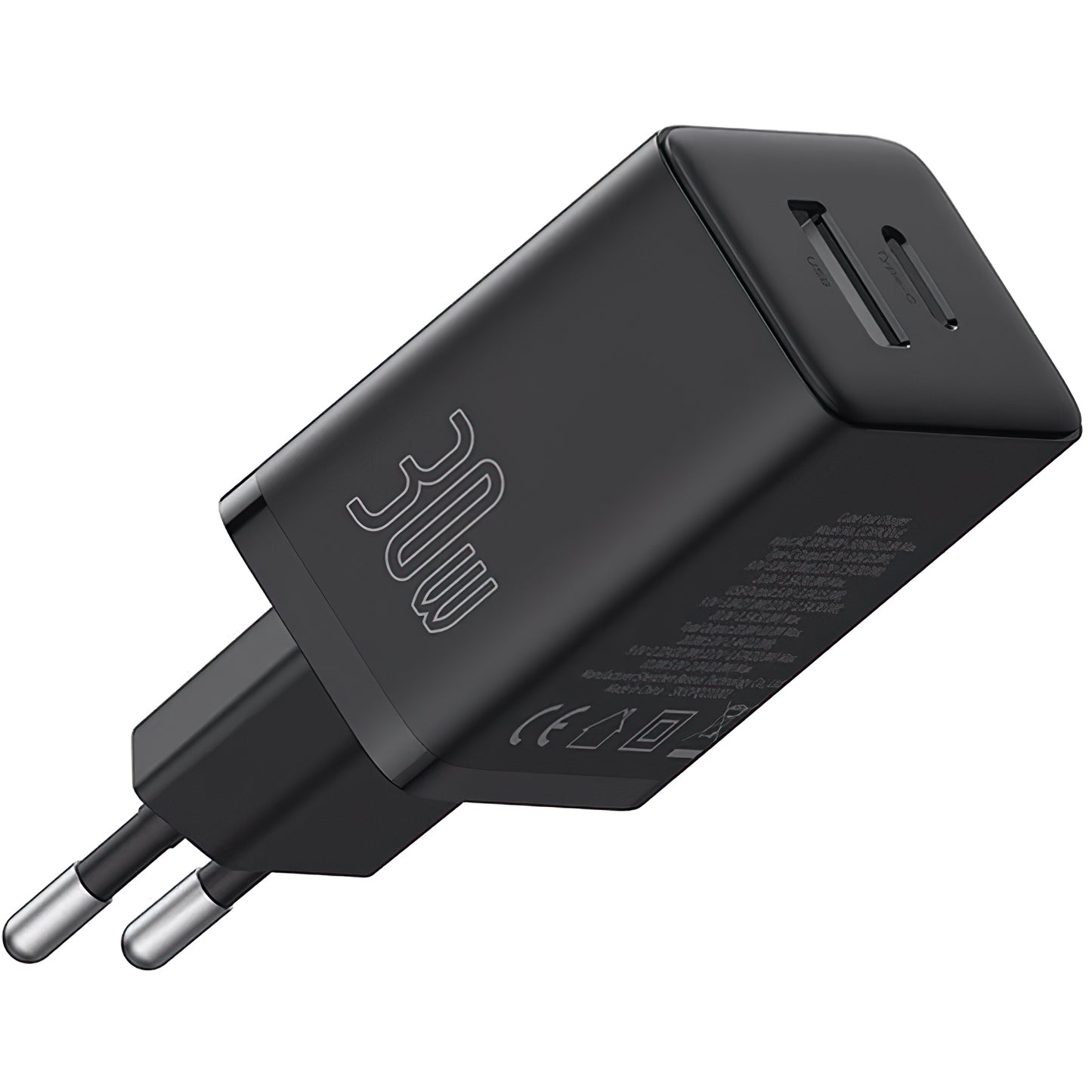 Caricatore di rete Baseus Cube, 30W, 2,4A, 1 x USB-A - 1 x USB-C, nero P10111404113113-00