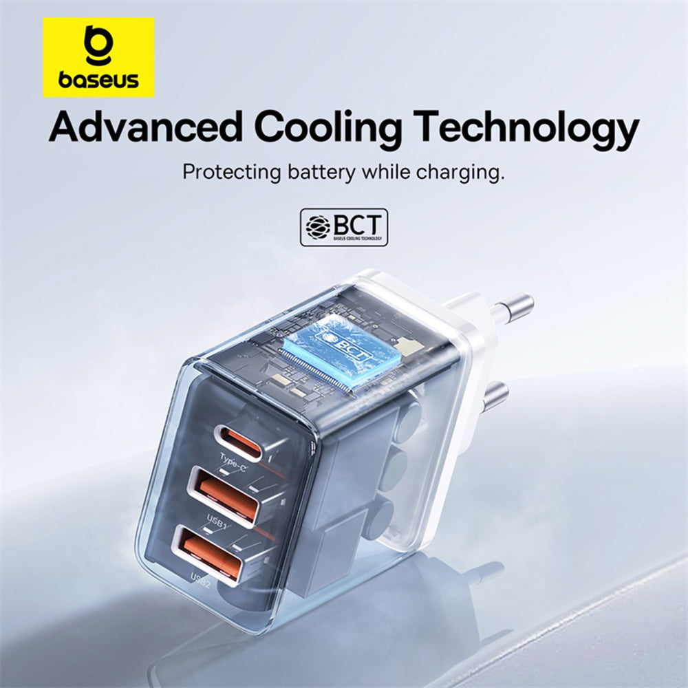 Caricabatterie Retea Baseus Cube, 30W, 3A, 2 x USB-A - 1 x USB-C, Bianco P10111402213-00