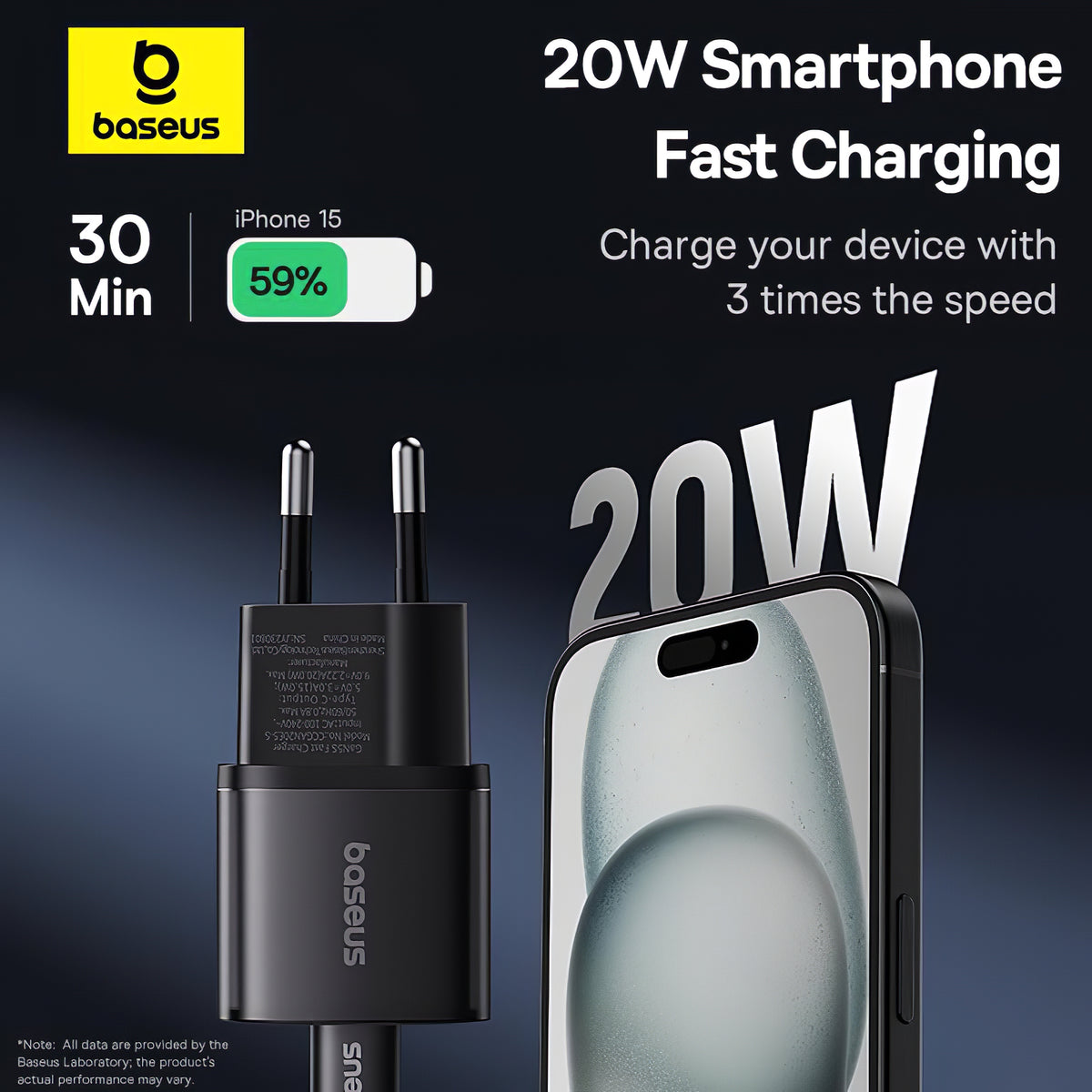 Network Charger Baseus GaN5S, 20W, 3A, 1 x USB-C, Black P10162503113113-00