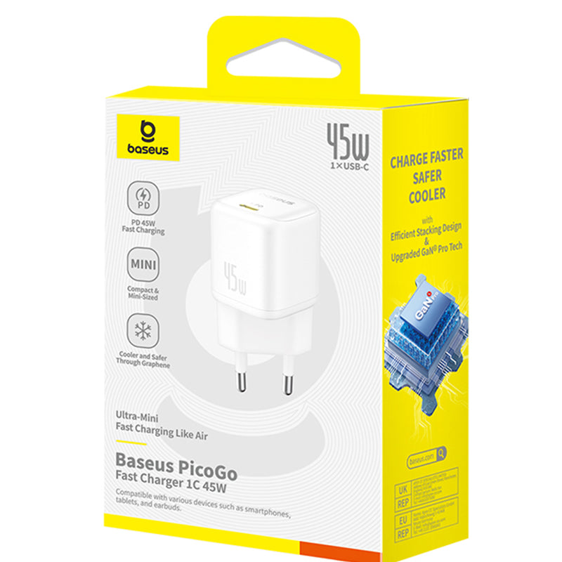 Baseus PicoGo Network Charger, 45W, 3A, 1 x USB-C, White P10176800213-00