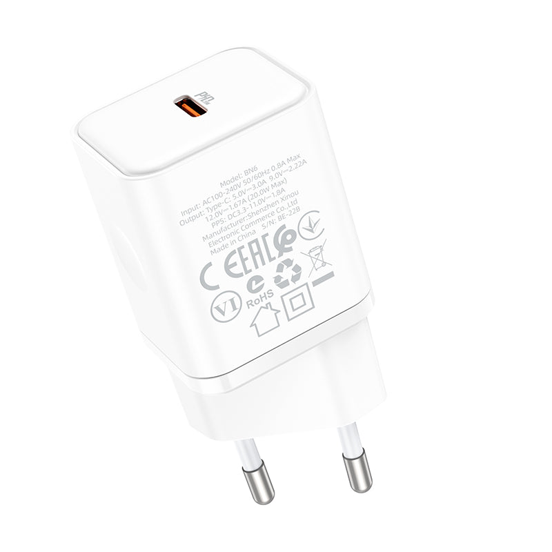 Caricabatterie Retea Borofone BN6 Field, 20W, 3A, 1 x USB-C, Bianco