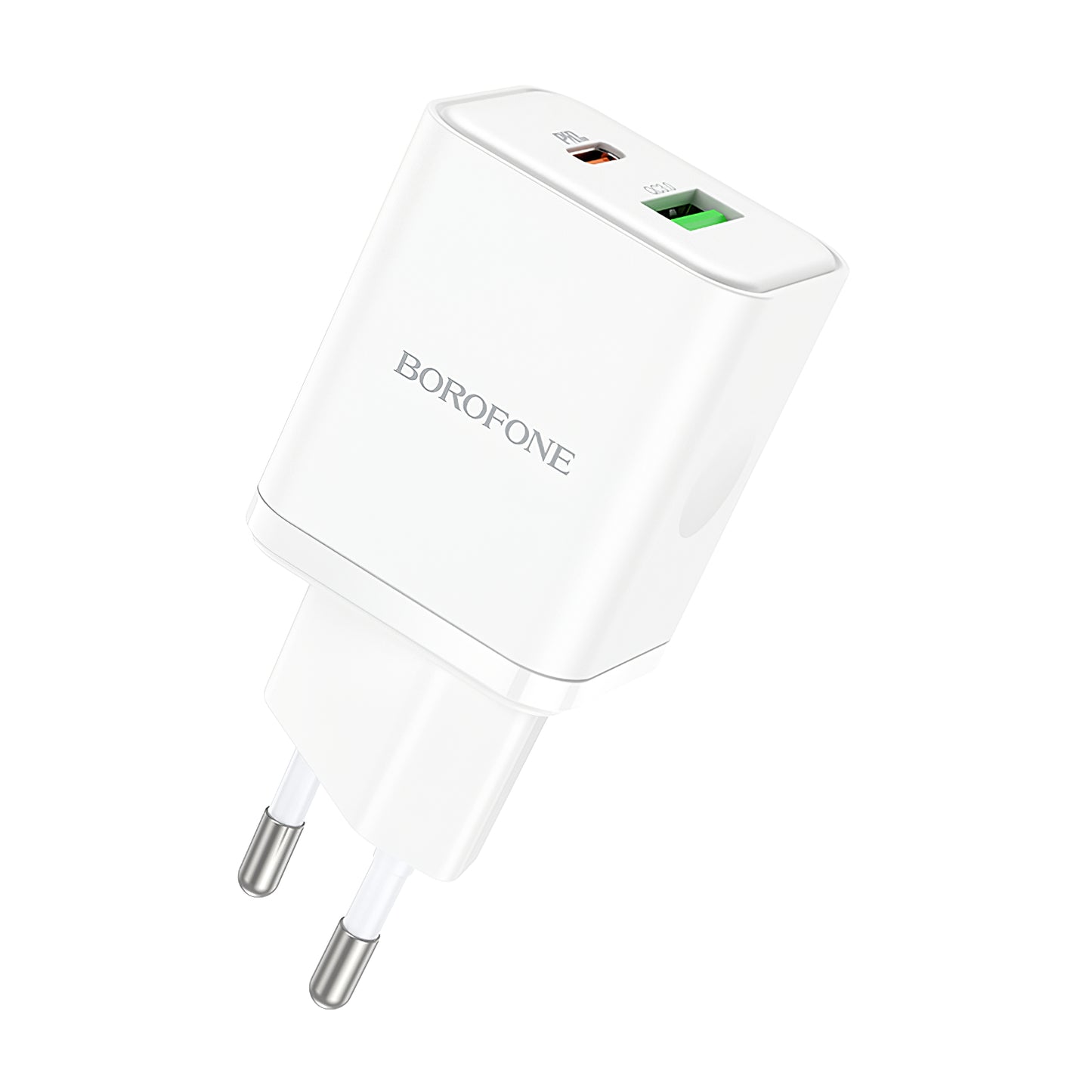 Caricatore di rete Borofone BN7, 20W, 3A, 1 x USB-A - 1 x USB-C, bianco