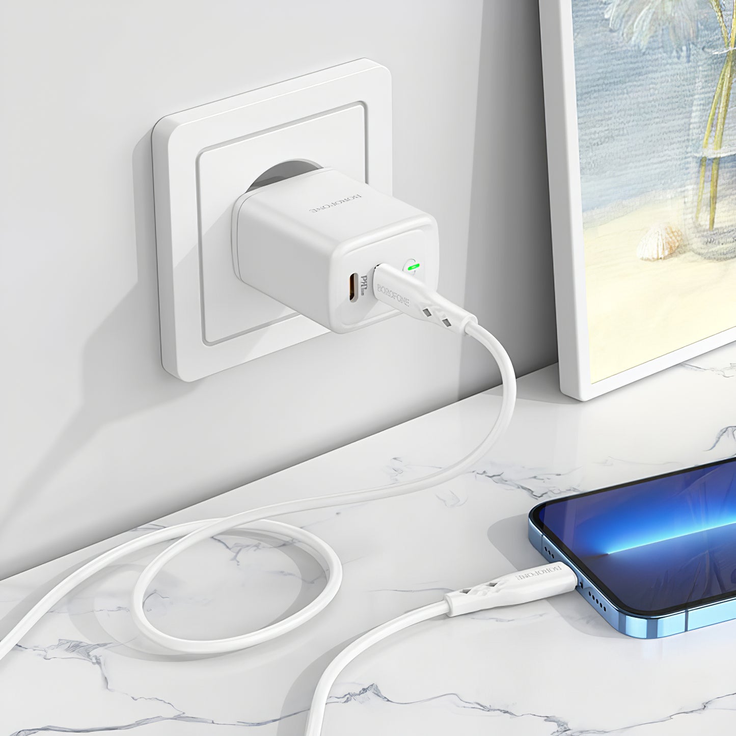 Caricabatterie di rete Borofone BN9, 35W, 3A, 2 x USB-C, bianco