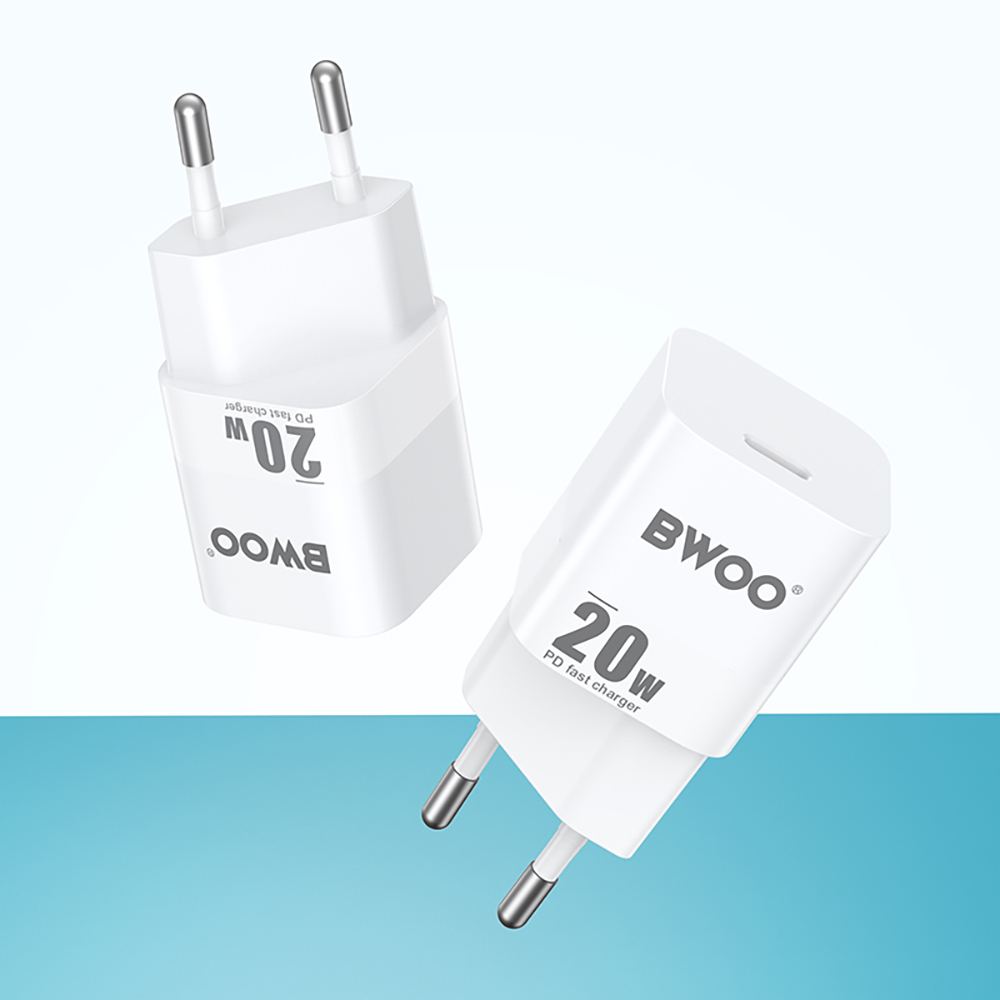 Caricatore da rete BWOO CDA155, 20W, 3A, 1 x USB-C, Bianco