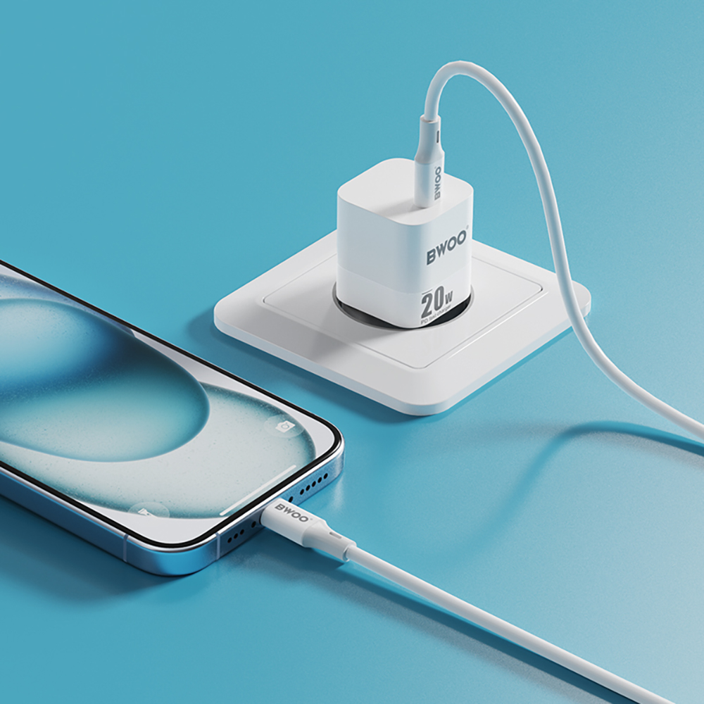 Caricatore da rete BWOO CDA155, 20W, 3A, 1 x USB-C, Bianco