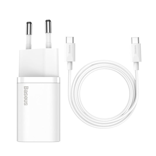Caricatore di rete USB-C Super Si di Baseus con cavo USB-C, 25W, 3A, 1 x USB-C, bianco TZCCCSUP-L02