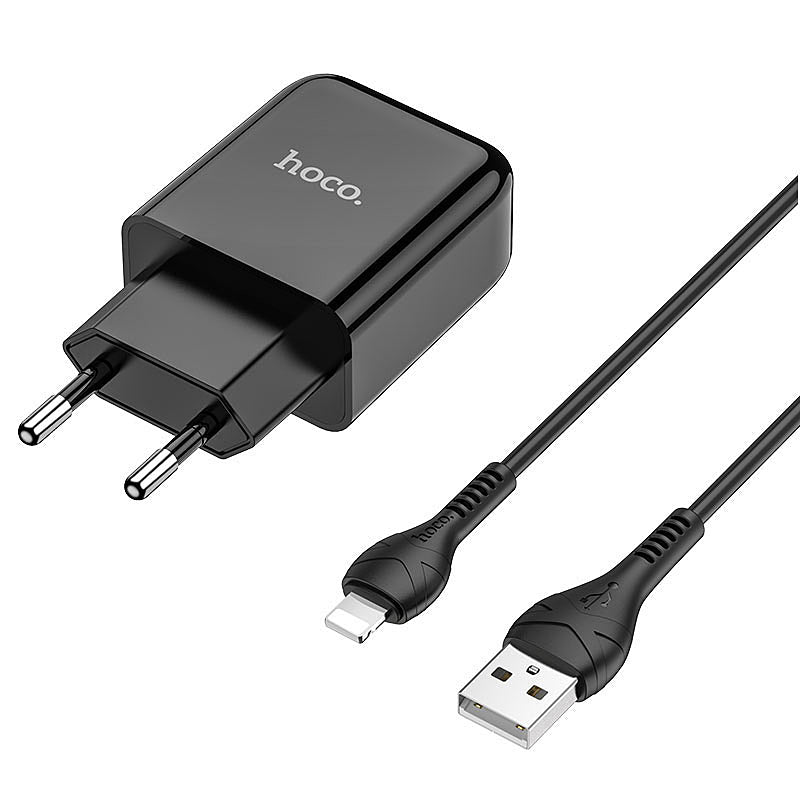 Caricabatterie da Rete con Cavo Lightning HOCO N2, 10W, 2A, 1 x USB-A, Nero