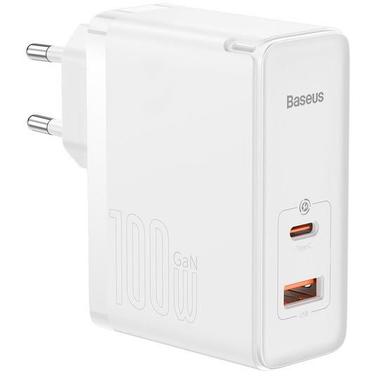 Caricabatterie da Rete con Cavo USB-C Baseus GaN5 Pro, 100W, 3A, 1 x USB-A - 1 x USB-C, Bianco CCGP090202