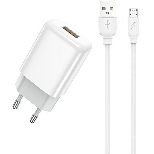 Caricabatterie di rete Prestico F7S con cavo microUSB, 12W, 2,4A, 1 x USB-A, bianco