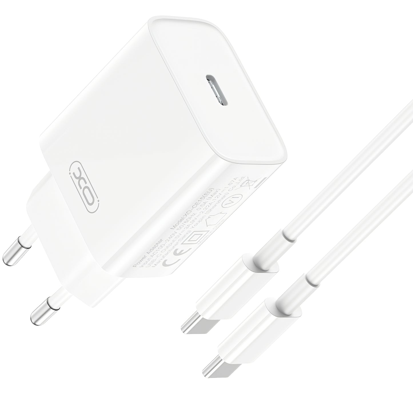 Caricabatterie da Rete con Cavo USB-C XO Design CE15, 20W, 3A, 1 x USB-C, Bianco