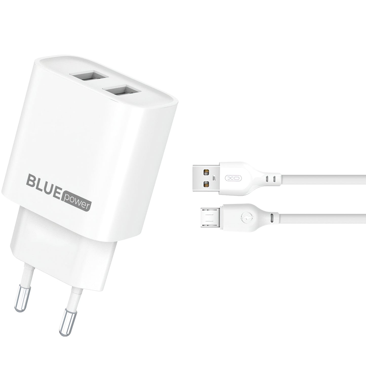 Blue Power BPCE02M Caricabatterie di rete con cavo microUSB BPCE02M, 10,5W, 2,1A, 2 x USB-A, bianco