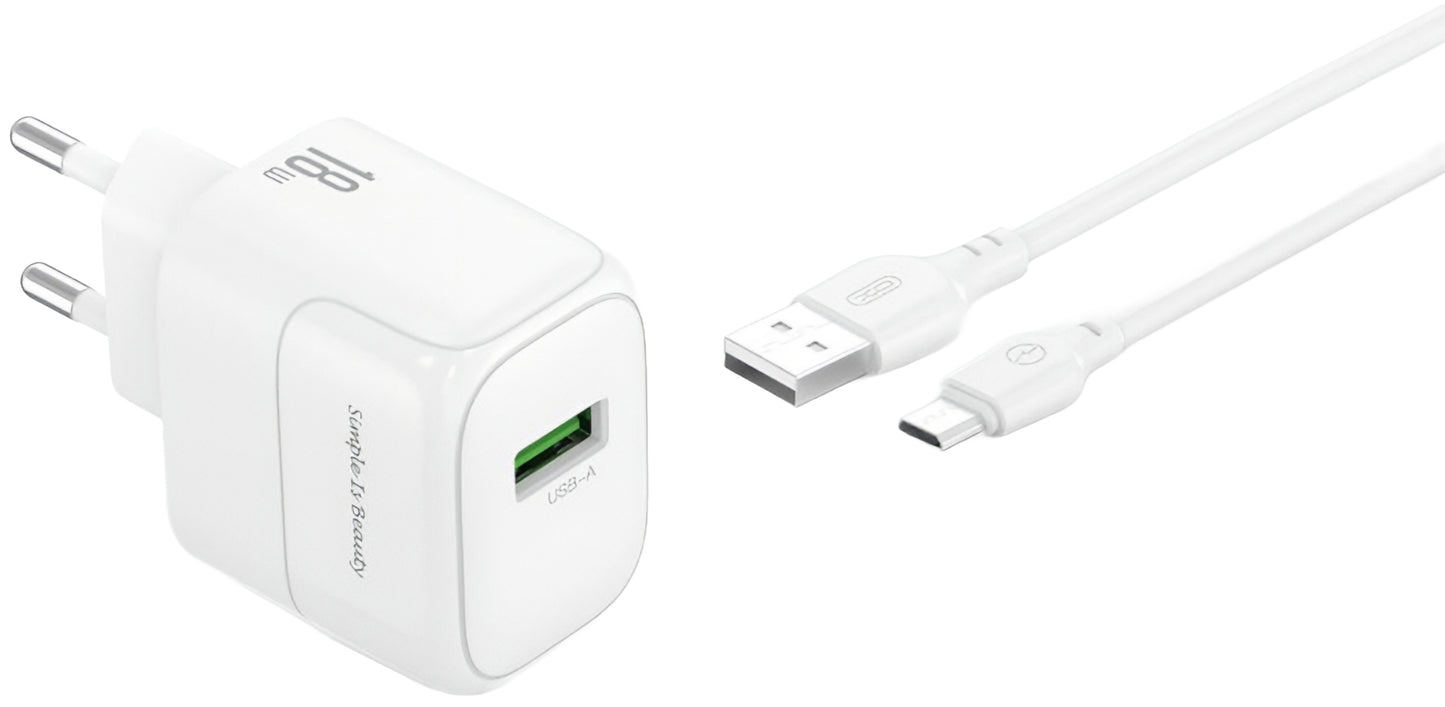 Caricabatterie da Rete con Cavo microUSB XO Design L135, 18W, 3A, 1 x USB-A, Bianco