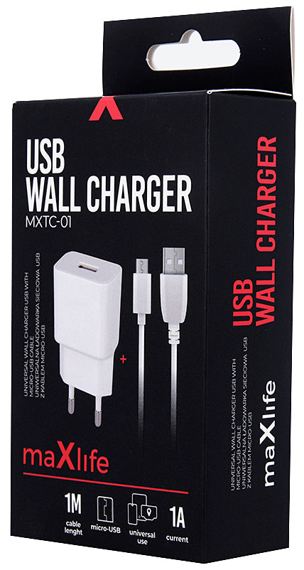 MaXlife MXTC-01, 5W, 1A, 1 x USB-A, bianco