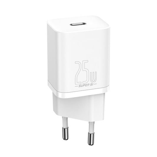 Caricatore di rete USB-C Super Si di Baseus con cavo USB-C, 25W, 3A, 1 x USB-C, bianco TZCCCSUP-L02