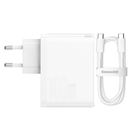 Caricabatterie da Rete con Cavo USB-C Baseus GaN5 Pro, 100W, 3A, 1 x USB-A - 1 x USB-C, Bianco CCGP090202