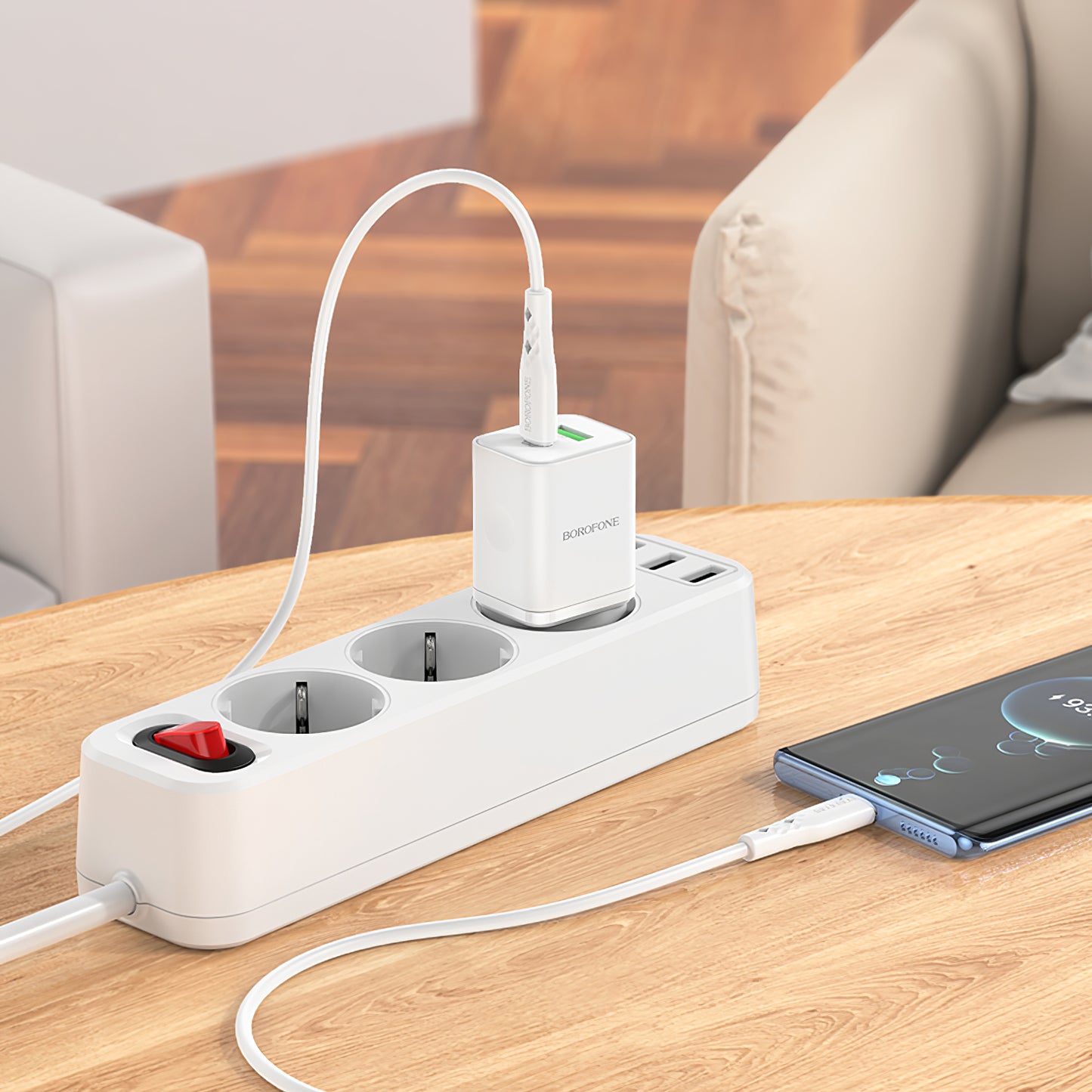 Caricabatterie di rete con cavo USB-C Borofone BN7, 20W, 3A, 1 x USB-A - 1 x USB-C, bianco