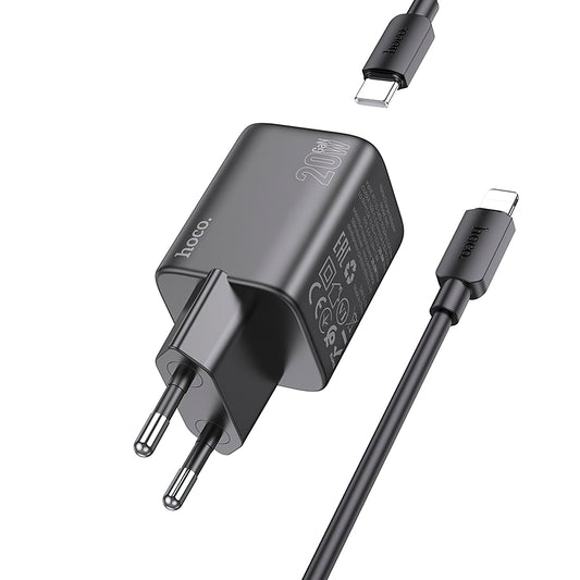 Caricatore di rete con cavo Lightning HOCO N40, 20W, 3A, 1 x USB-C, nero