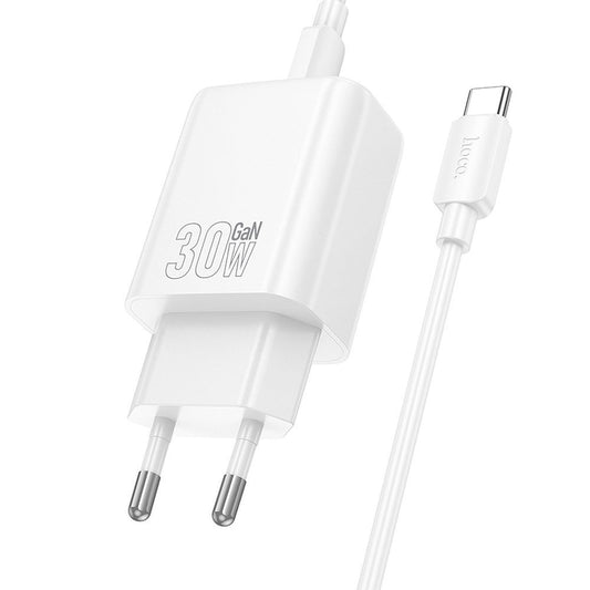 Caricabatterie da Rete con Cavo USB-C HOCO N62, 30W, 3A, 1 x USB-C, Bianco