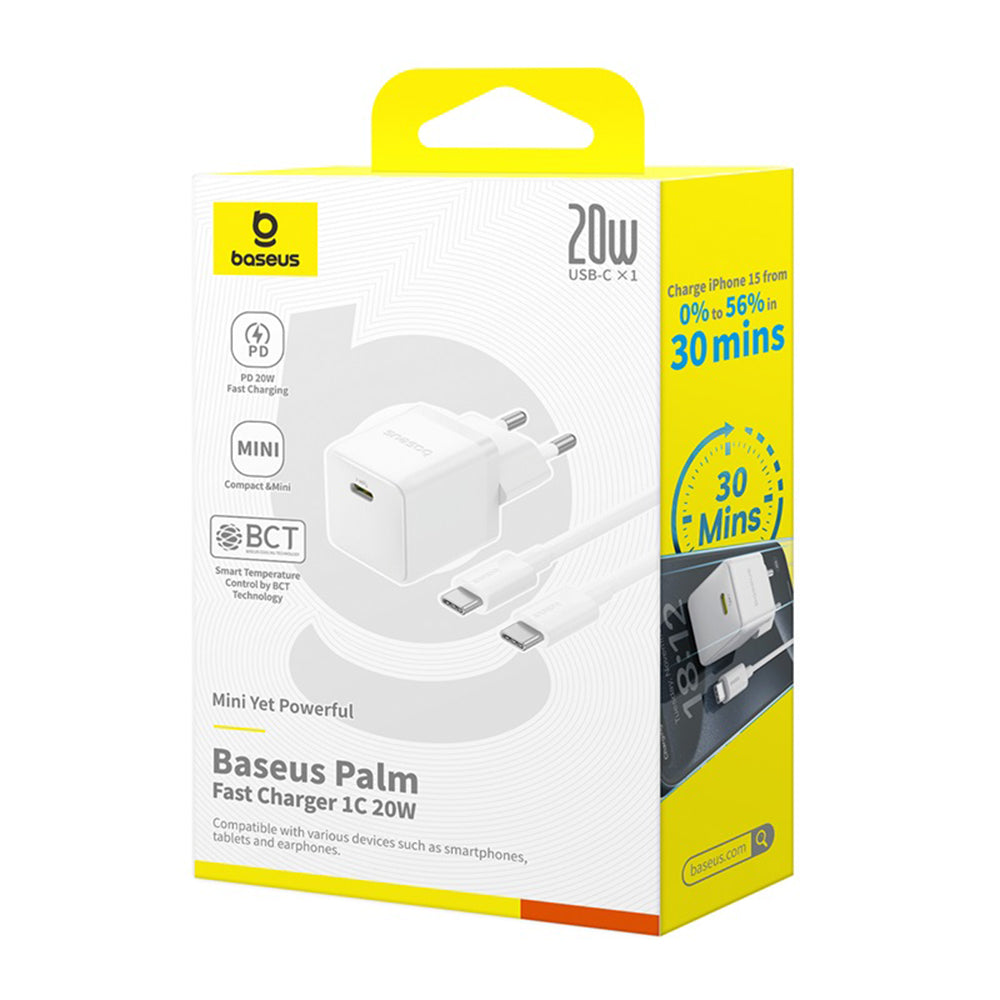 Caricabatterie da rete con cavo USB-C Baseus Palm, 20W, 3A, 1 x USB-C, Bianco P10111602213-01
