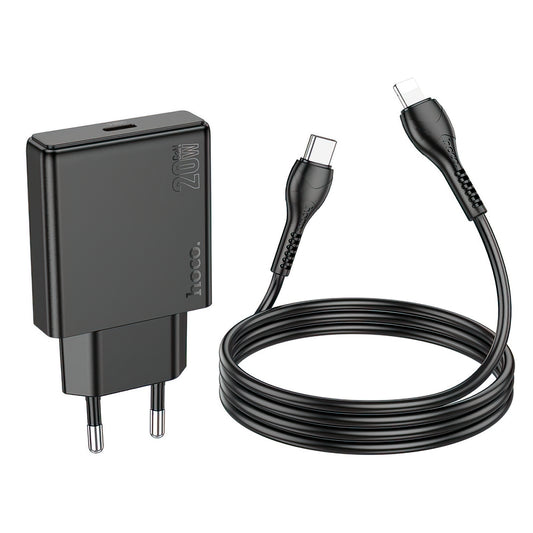 Caricabatterie da Rete con Cavo Lightning HOCO N37, 30W, 3A, 1 x USB-C, Nero