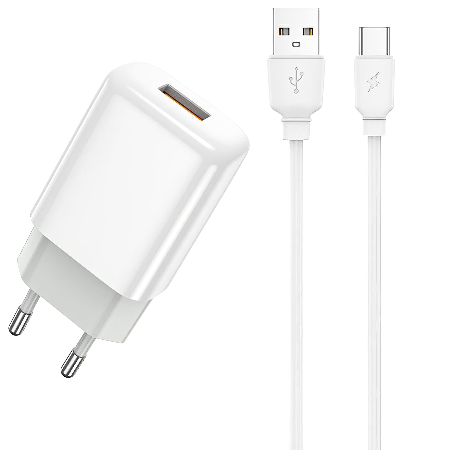 Prestico F7S Caricatore di rete USB-C con cavo, 12W, 2,4A, 1 x USB-A, bianco