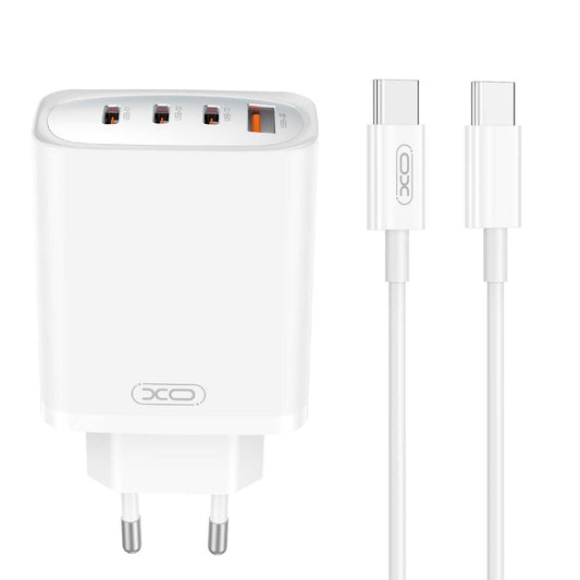 Network Charger with USB-C Cable XO Design CE23, 65W, 3.25A, 1 x USB-A - 3 x USB-C, White