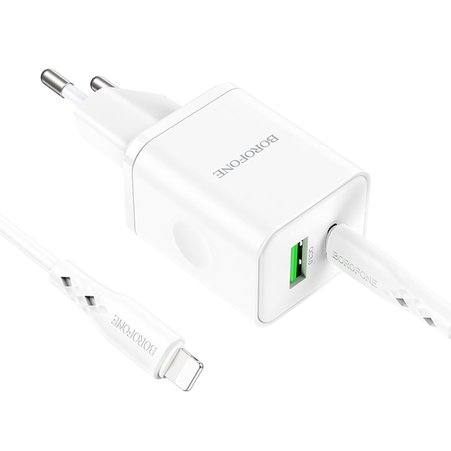 Caricabatterie da Rete con Cavo Lightning Borofone BN7, 20W, 3A, 1 x USB-A - 1 x USB-C, Bianco