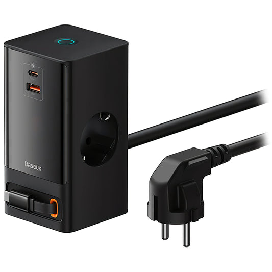 Baseus GaN3 Pro PowerStrip Caricatore di rete con cavo USB-C, 65W, 3,25A, 1 x USB-A - 1 x USB-C - 2 x Schuko, nero PSLR000301 PSLR000301