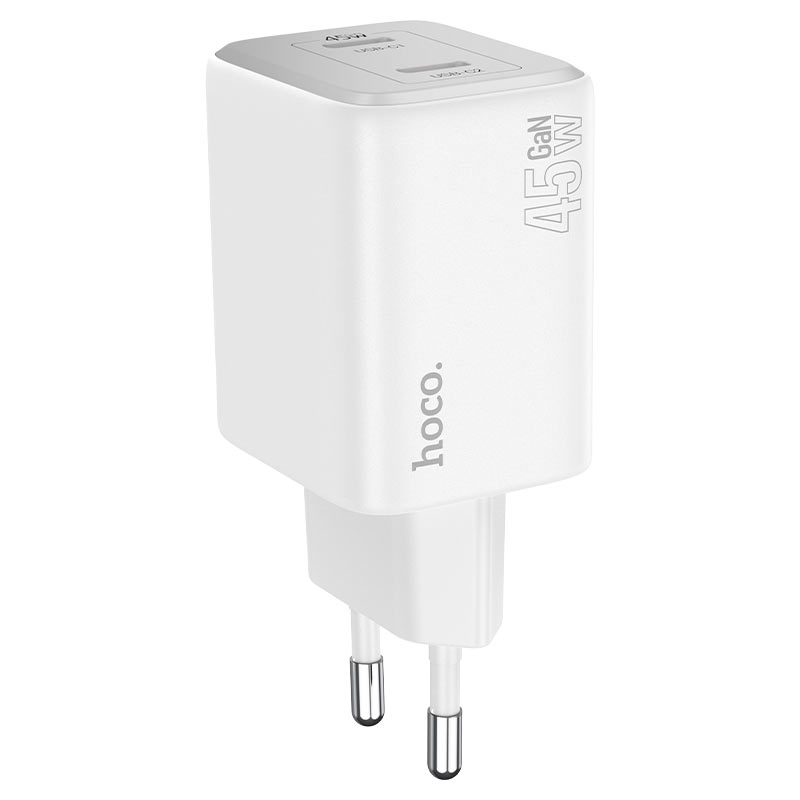 Caricatore di rete con cavo Lightning HOCO N42, 45W, 3A, 2 x USB-C, bianco