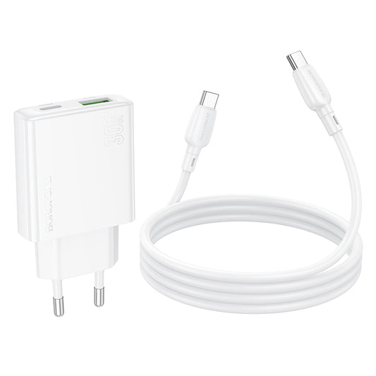 Caricabatterie di rete con cavo USB-C Borofone BN25 Wish, 30W, 3A, 1 x USB-A - 1 x USB-C, bianco