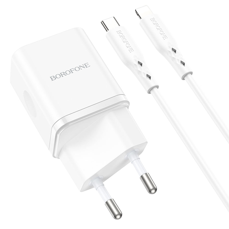 Caricabatterie da Rete con Cavo Lightning Borofone BN7, 20W, 3A, 1 x USB-A - 1 x USB-C, Bianco