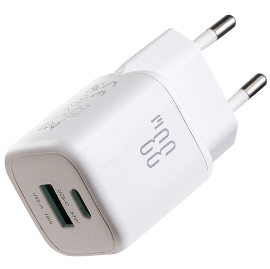 Joyroom JR-TG7 Network Charger with Lightning Cable, 33W, 3A, 1 x USB-A - 1 x USB-C, White