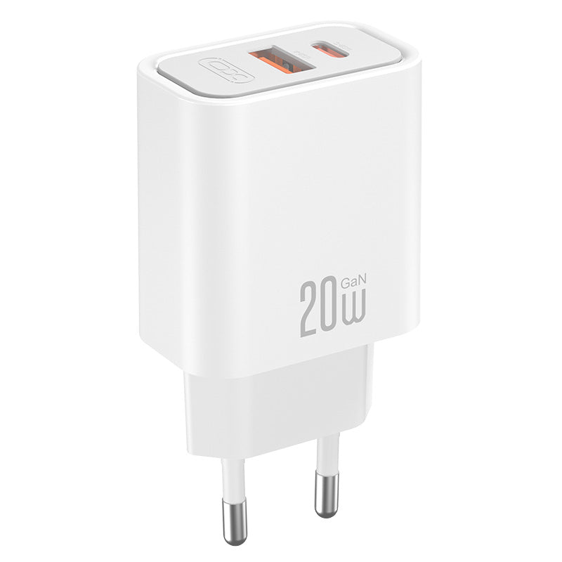 Caricatore da rete con cavo USB-C XO Design CE40, 20W, 3A, 1 x USB-A - 1 x USB-C, Bianco