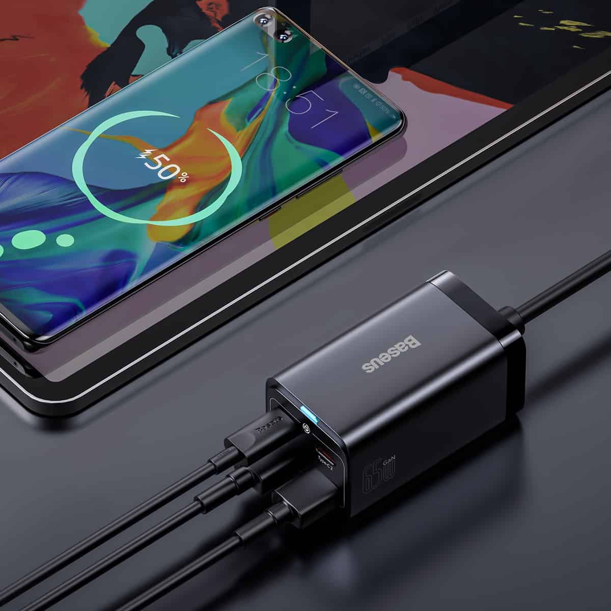 Caricabatterie Stazione Baseus GaN3 Pro, 65W, 3A, 2 x USB-A - 2 x USB-C, Nero CCGP040101