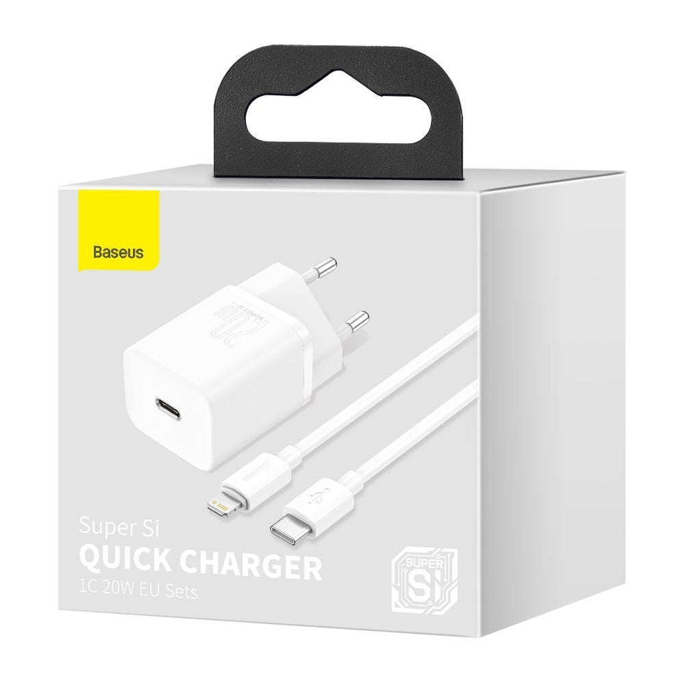 Baseus Super Si Network Charger with Lightning Cable, 20W, 3A, 1 x USB-C, White TZCCCSUP-B02