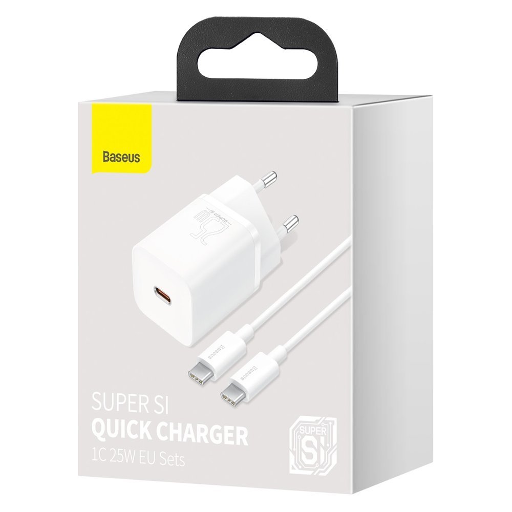 Caricatore di rete con cavo USB-C Baseus Super Si, 25W, 3A, 1 x USB-C, Bianco TZCCSUP-L02