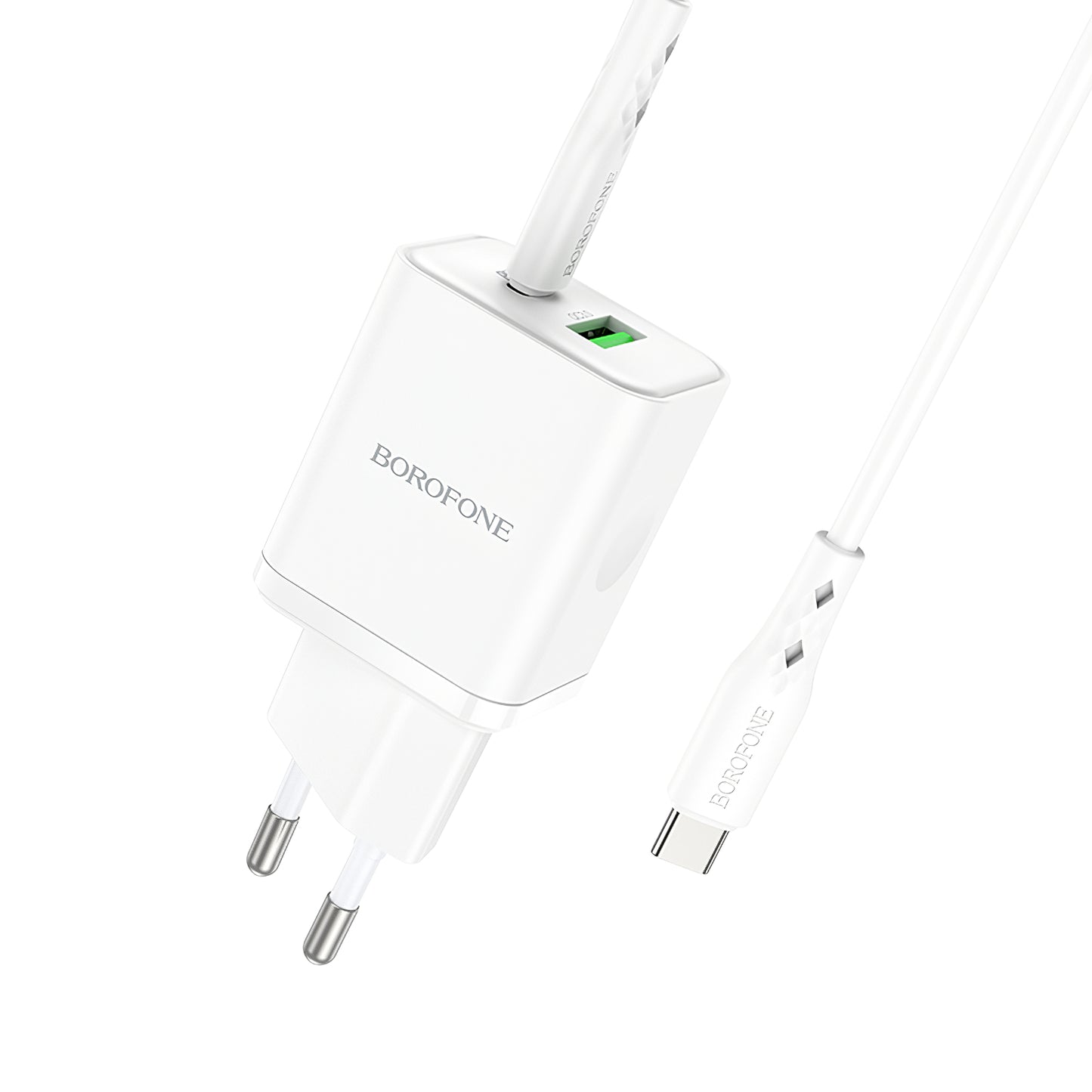 Caricabatterie di rete con cavo USB-C Borofone BN7, 20W, 3A, 1 x USB-A - 1 x USB-C, bianco