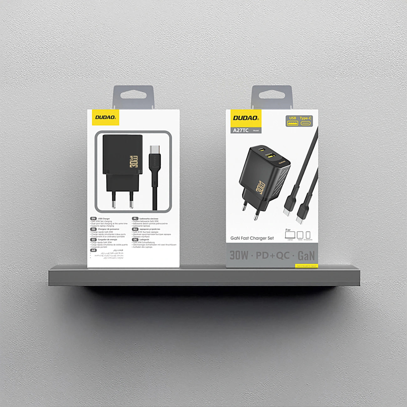 Caricabatterie da Rete con Cavo USB-C Dudao A27TCEU, 30W, 1 x USB-A - 1 x USB-C, Nero