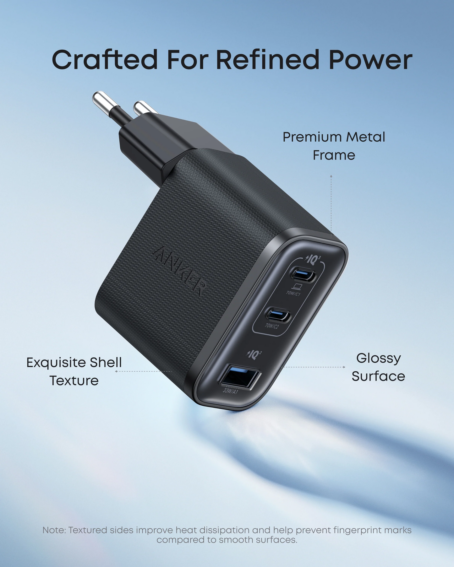 Caricabatterie da Rete con Cavo USB-C Anker Nano, 70W, 3.5A, 1 x USB-A - 2 x USB-C, Grigio B121A311