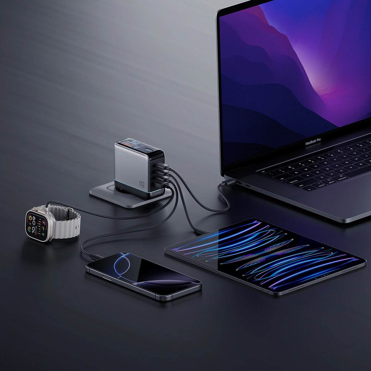 Caricatore da rete con cavo USB-C Cuktech AD1204U Display, 120W, 6A, 1 x USB-A - 2 x USB-C, Argento