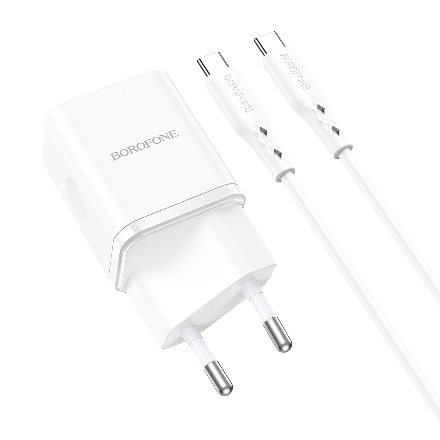 Caricabatterie di rete con cavo USB-C Borofone BN7, 20W, 3A, 1 x USB-A - 1 x USB-C, bianco