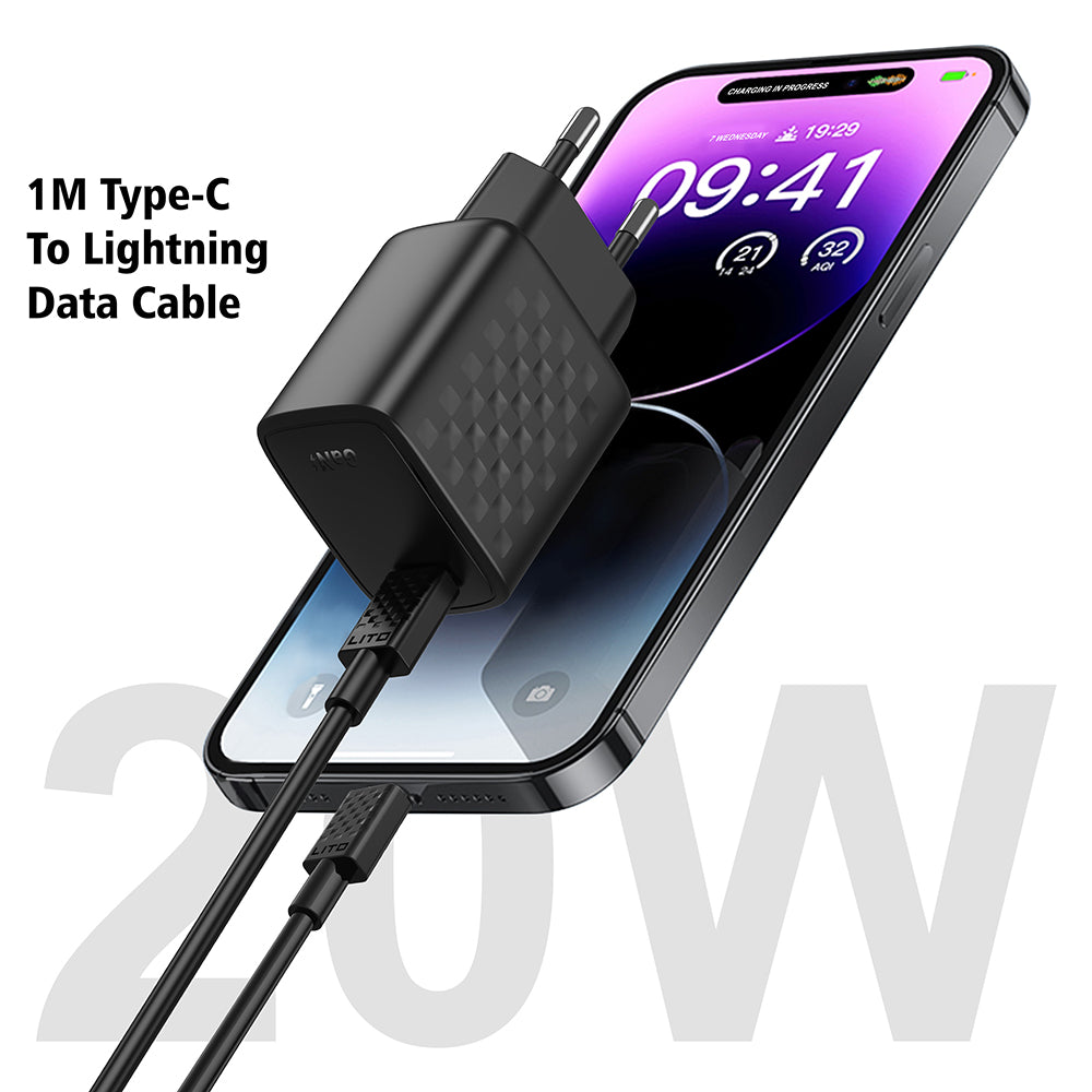 Caricabatterie da rete con cavo Lightning Lito LC13L, 20W, 3A, 1 x USB-C, Nero