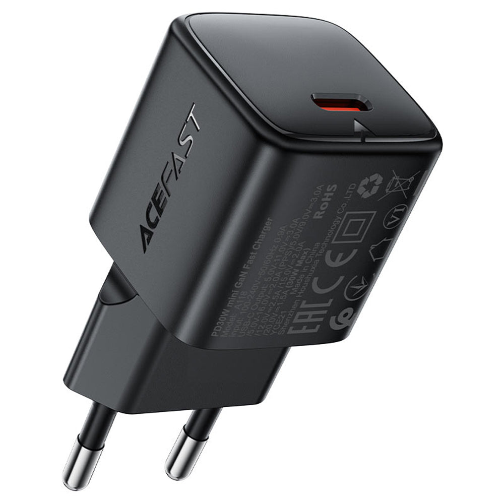 Caricabatterie da rete con cavo USB-C Acefast A118, 30W, 3A, 1 x USB-C, Nero