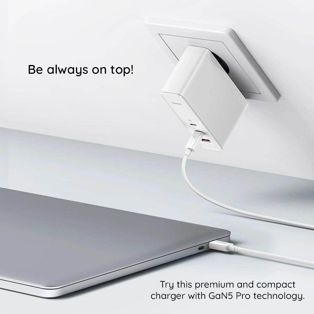 Caricabatterie Rete con Cavo USB-C Baseus GaN5 Pro, 140W, 5A, 1 x USB-A - 2 x USB-C, Bianco CCGP100202