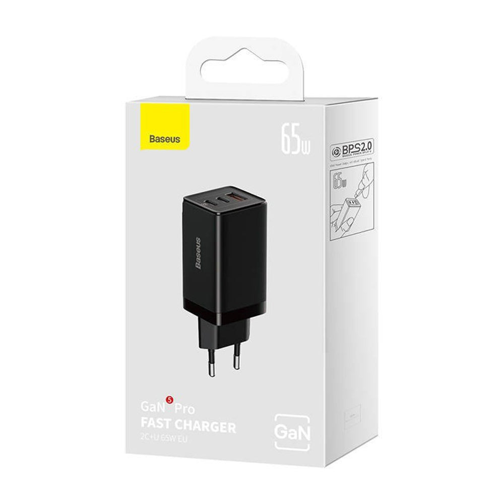 Caricabatterie Rete con Cavo USB-C Baseus GaN5 Pro, 65W, 3.25A, 1 x USB-A - 2 x USB-C, Nero C0206500