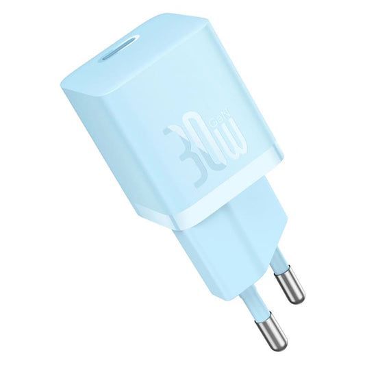 Network Charger with USB-C Cable Baseus GaN Mini 1C, 30W, 3A, 1 x USB-C, Blue P10110902313-00