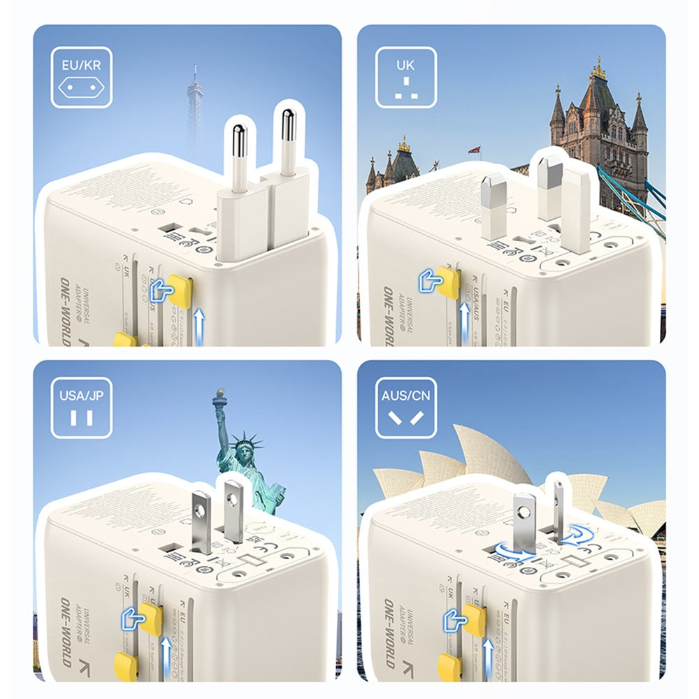 Caricatore da rete con cavo USB-C Baseus Travel EnerCore CG11, 70W, 2 x Presa - 1 x USB-C - 2 x USB-A, Bianco E0307E01